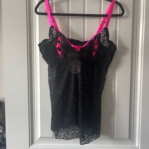 Exposed by Magic Silk Black Lace Women's Top with Pink Accents